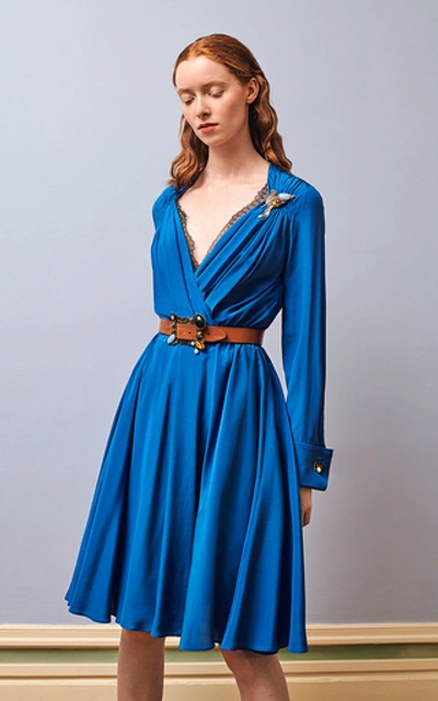Alexandre Blanc Draped Cotton And Silk Dress In Blue