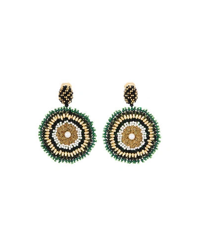 Oscar De La Renta Mixed-bead Circular Clip Earrings In Green