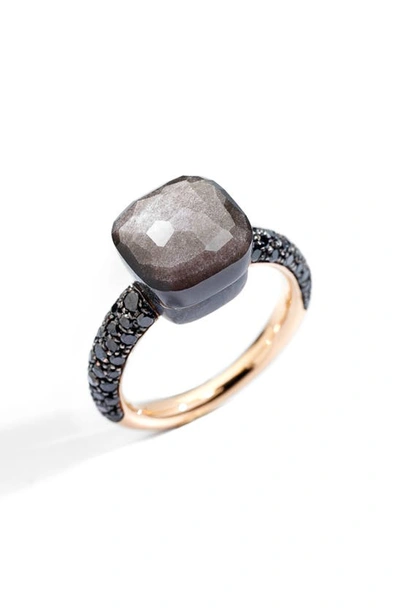 Pomellato Nudo Classic Stone & Pavé Ring In Rose Gold/titan Obsid/blk Diam