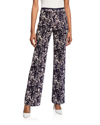 Victoria Victoria Beckham Tapestry Flared Trousers In Dark Blue