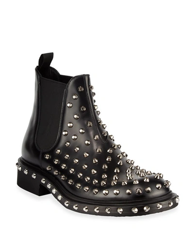 Prada Men's Tronchetti Studded Leather Chelsea Boots In Black