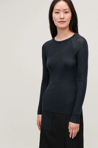 Cos Long-sleeved Wool T-shirt In Blue