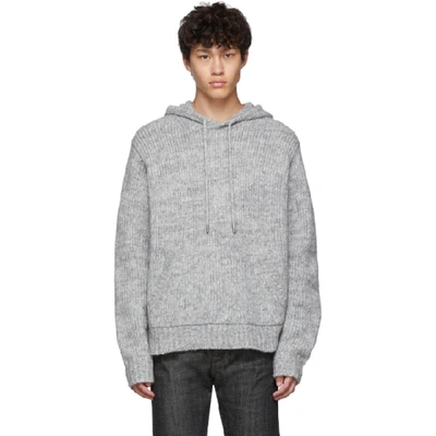 Helmut Lang Melange Wool-alpaca Blend Knit Hoodie In Ash Melange