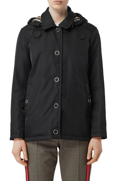Burberry Southport Hooded Short Car Coat In Black