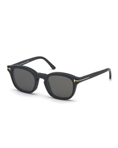 Tom Ford Men's Square Optical Glasses W/ Magnetic Clip-on Sun Lenses In Black