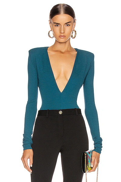 Alexandre Vauthier Long Sleeve Jersey Bodysuit In Cobalt