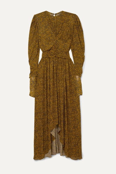 Isabel Marant Jucienne Gathered Leopard-print Stretch-knit Dress In Yellow