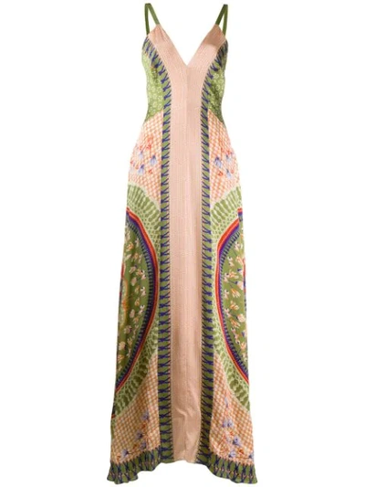 Temperley London Arabesque Printed Hammered-silk Maxi Dress In Khaki