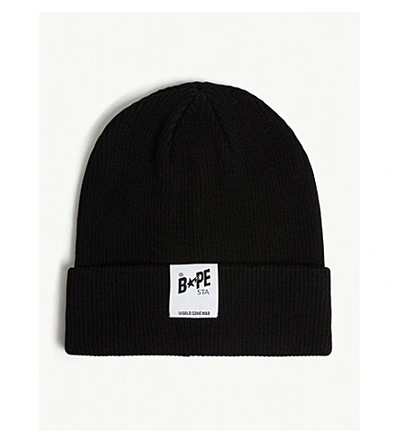 Bape Wool-blend Ribbed Beanie Hat In Black