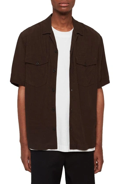 Allsaints Vestal Regular Fit Short Sleeve Button-up Camp Shirt In Dark Khaki Green