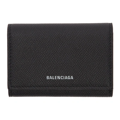 Balenciaga Ville' Logo Print Accordion Leather Card Holder In Black