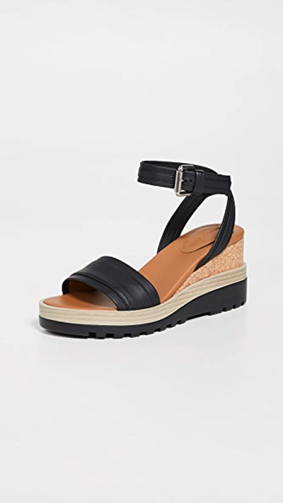 See By Chloé Robin Leather Platform Wedge Sandals In Black