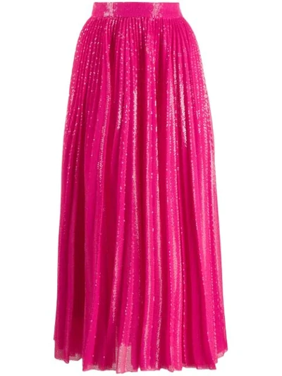 Msgm Fuchsia Pleated Sequin Midi Skirt In Pink