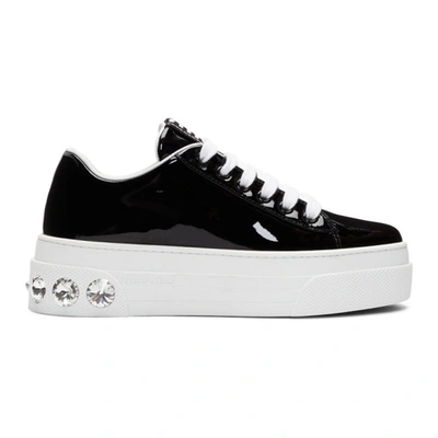 Miu Miu Black Patent Crystal Platform Sneakers