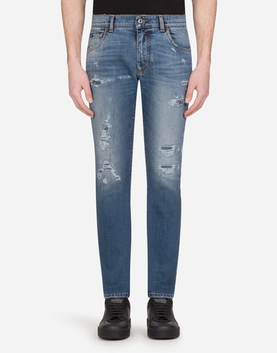 Dolce & Gabbana Slim-fit Stretch Jeans With Patch In Azure