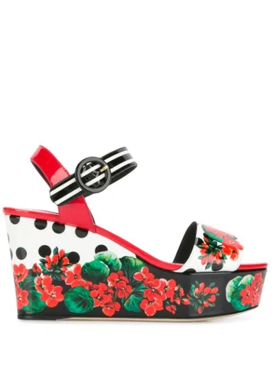 Dolce & Gabbana Portofino-print Patent Leather Sandals With Wedge Heel In Multicolour
