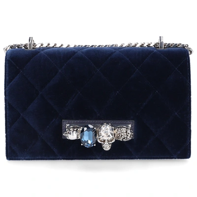 Alexander Mcqueen Women Handbag Jewelled Satchel Velvet In Blue