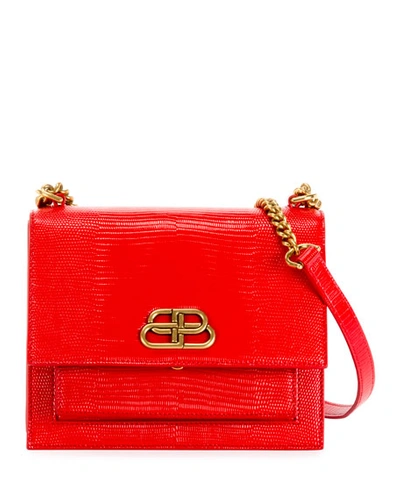 Balenciaga Sharp Small Lizard-embossed Shoulder Bag In Red