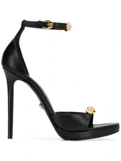 Versace Embellished Leather Sandals In Black