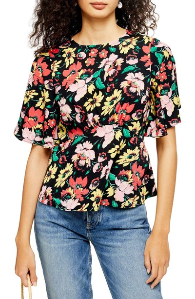 Topshop Austin Floral Print Top In Black Multi ModeSens