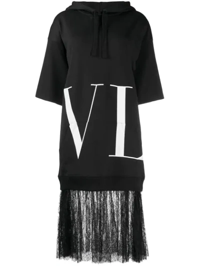 Valentino Vltn Lace-trimmed Sweatshirt Dress In Black