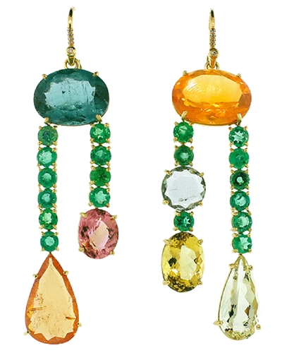 Irene Neuwirth Jewelry Emerald & Fire Opal Earrings In Gold
