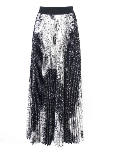 Msgm White And Black Fabric Pleated Skirt In Fantasia