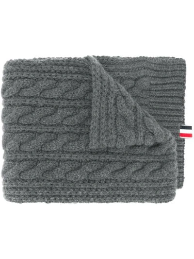 Thom Browne Patch Pocket Stripe Wool-mohair Cable Knit Scarf In 035 Medium Grey