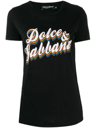 Dolce & Gabbana T-shirt With Rainbow Logo Print In Black