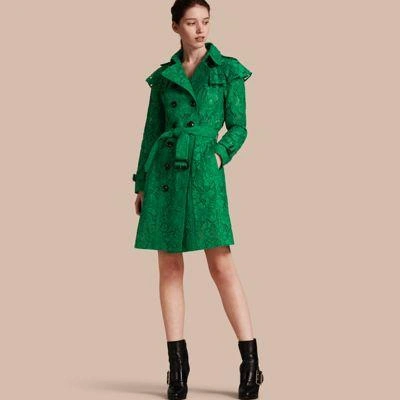 green emerald velvet dress Mid-Length Green Trench Dress - Burberry - Women main image 0