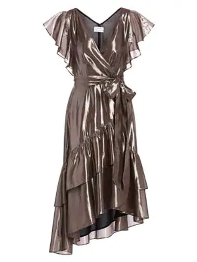Tanya Taylor Dita Metallic Asymetric Wrap Dress In Gunmetal