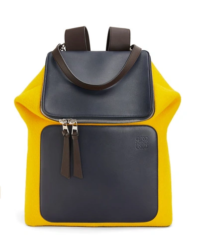 Loewe Men's Goya Expandable Colorblock Wool/leather Backpack In Blue/yellow