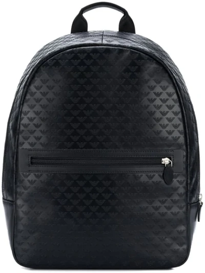 Emporio Armani Eagle-embossed Leather Backpack In Black