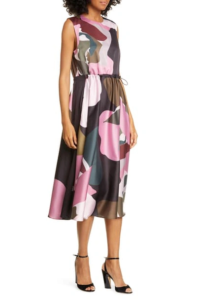 Ted Baker Block-print Elasticized Waist Sleeveless Midi Dress In Khaki