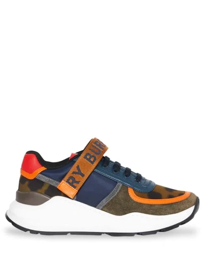 Burberry Lf Ronnie L Low Abmzo Sneakers In Orange,blue,khaki