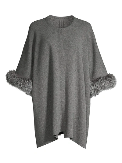 Sofia Cashmere Fox-fur Trim Cashmere Poncho Jacket In Grey