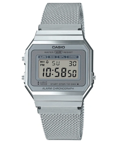 Casio Unisex Digital Stainless Steel Mesh Bracelet Watch 35.5mm In Silver