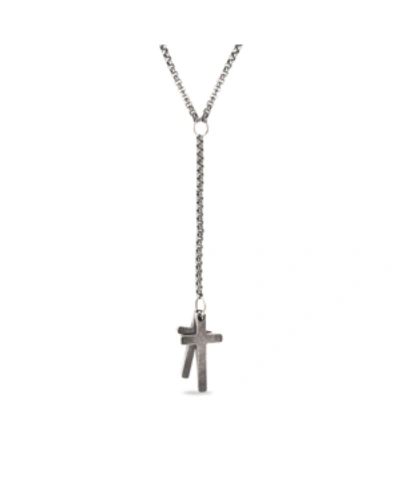 Steve Madden Men's Cross Drop Y Necklace In Stainless Steel In Silver