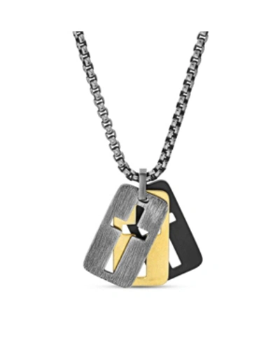 Steve Madden Men's Open Cross Dog Tag Charm Necklace In Stainless Steel In Multi