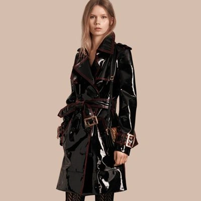 Burberry Unlined Patent Leather Trench Coat In Black | ModeSens