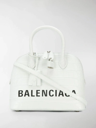 Balenciaga Ville Xxs Croco Embossed Crossbody Bag In White