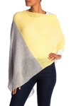 Portolano Cashmere Colorblock Poncho In Lt Hth Grey/pale Banana