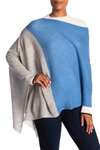 Portolano Cashmere Colorblock Poncho In Lt Hth Grey/belafonte Blue