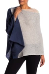 Portolano Cashmere Colorblock Poncho In Hth Deep Navy/lt Hth Grey