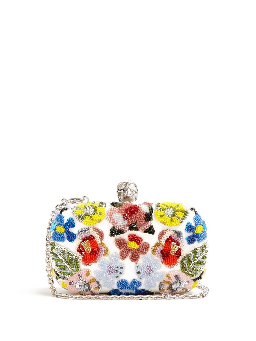 Alexander Mcqueen Floral-embellished Leather Box Clutch In Multicolour ...