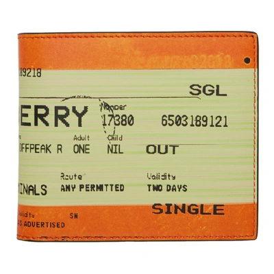 Burberry 'national Rail' Logo Slogan Print Leather Bifold Wallet In Orange