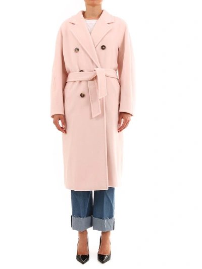 Max Mara Belted Double Breasted Coat In Pink