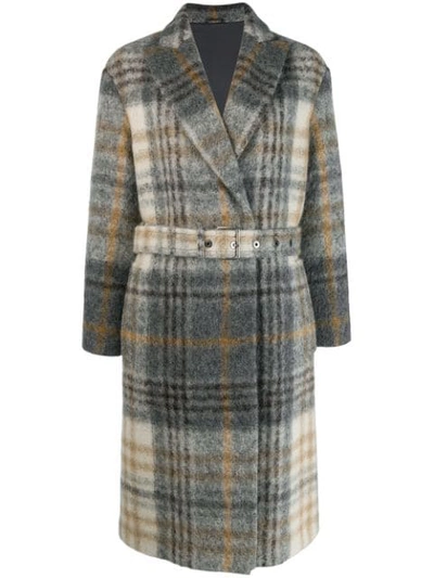 Brunello Cucinelli Plaid Mohair & Wool-blend Belted Coat In Charcoal