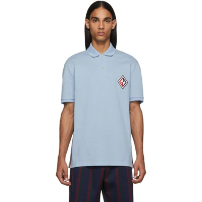 Gucci Logo-appliquéd Striped Cotton-blend Piqué Polo Shirt In Blue