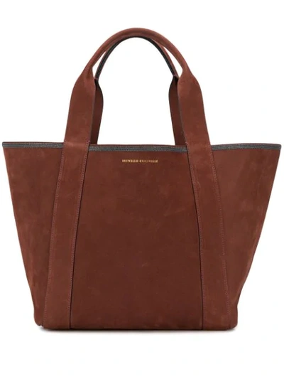 Brunello Cucinelli Small Monili Trim Suede Tote In Brown